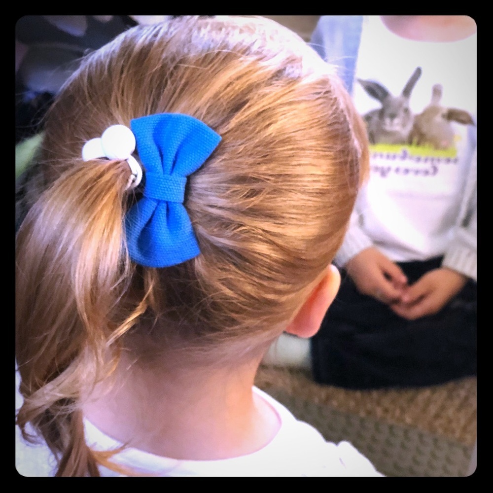 Boutique Handmade Textured Blue Cotton Bow Hair Clip